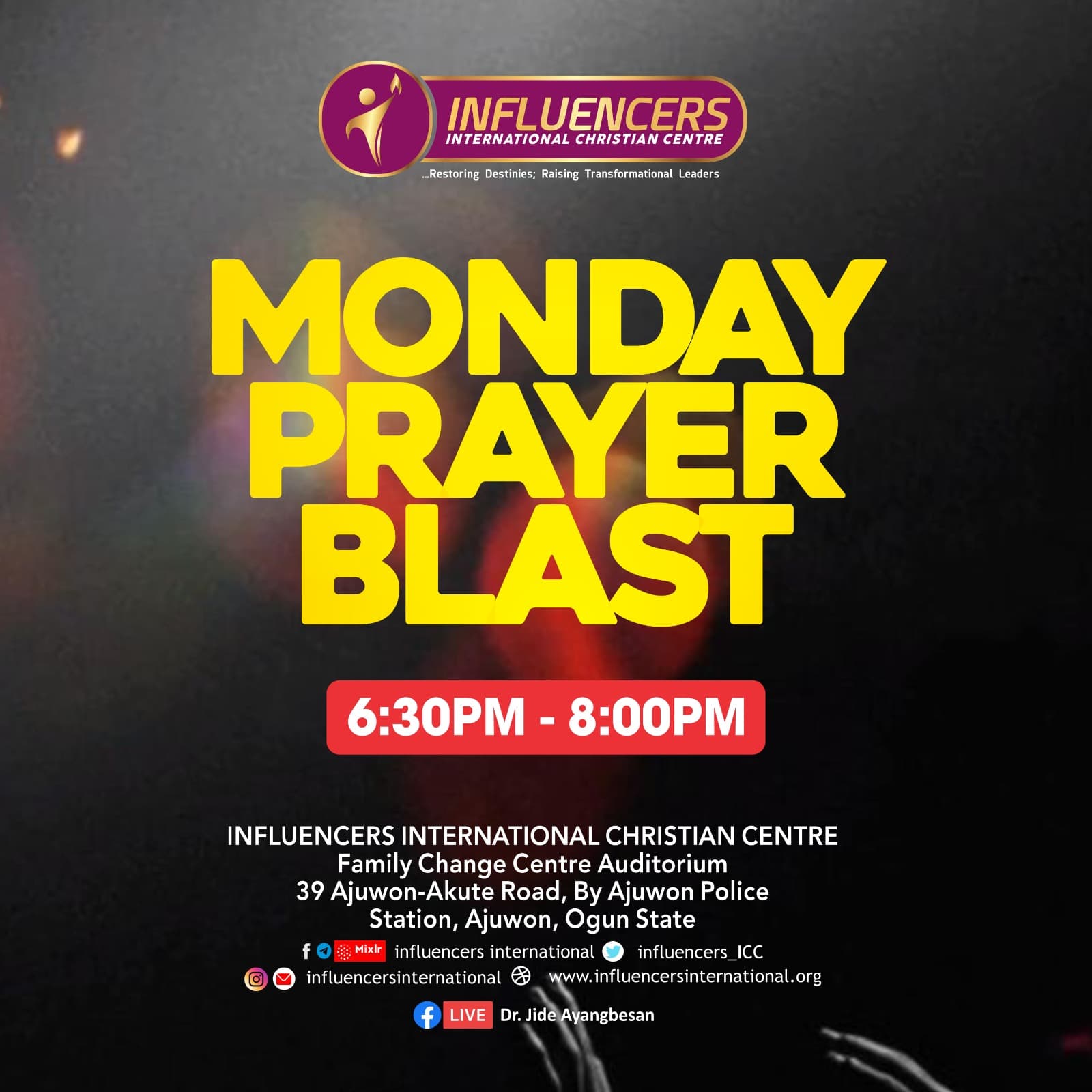 Monday Prayer Blast weekly activity flyer.